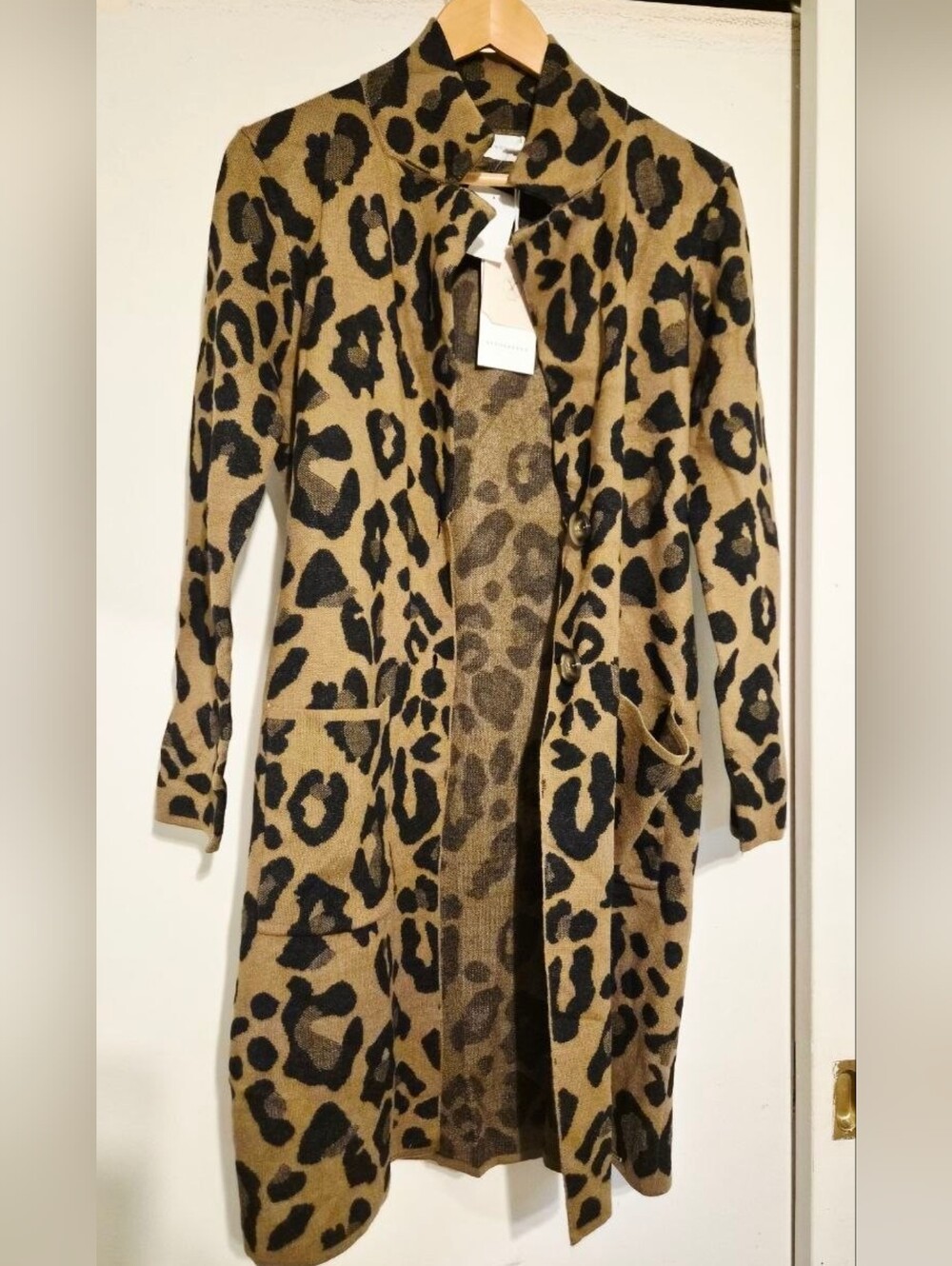 Rino & Pelle Leopard Print Long Cardigan - Camel and Black